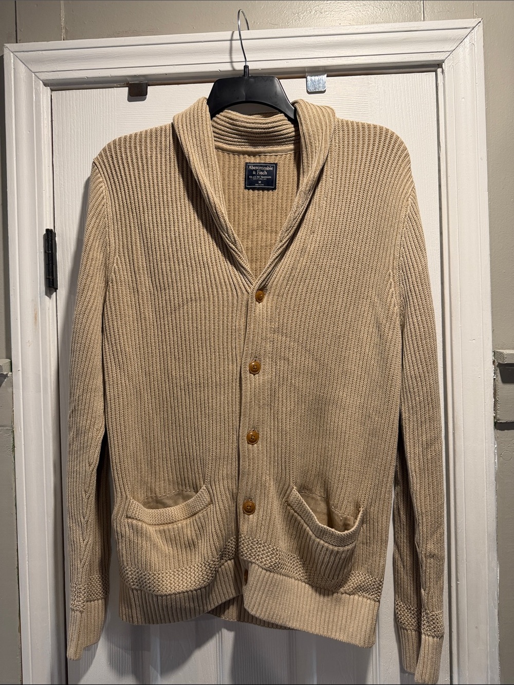 Abercrombie & Fitch Men's Shawl Collar Cardigan in Tan